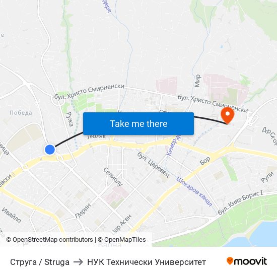 Струга / Struga to НУК Технически Университет map