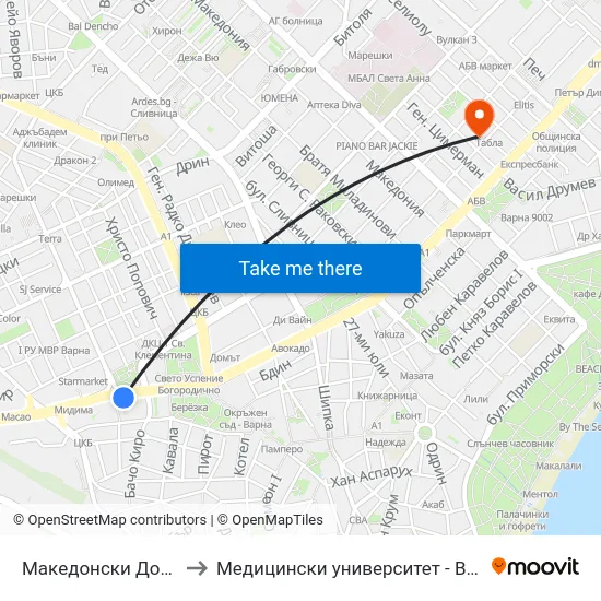 Македонски Дом / Makedonski Dom to Медицински университет - Варна (Medical University of Varna) map