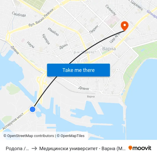Родопа / Rodopa to Медицински университет - Варна (Medical University of Varna) map