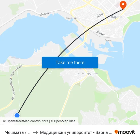 Чешмата / Cheshmata to Медицински университет - Варна (Medical University of Varna) map