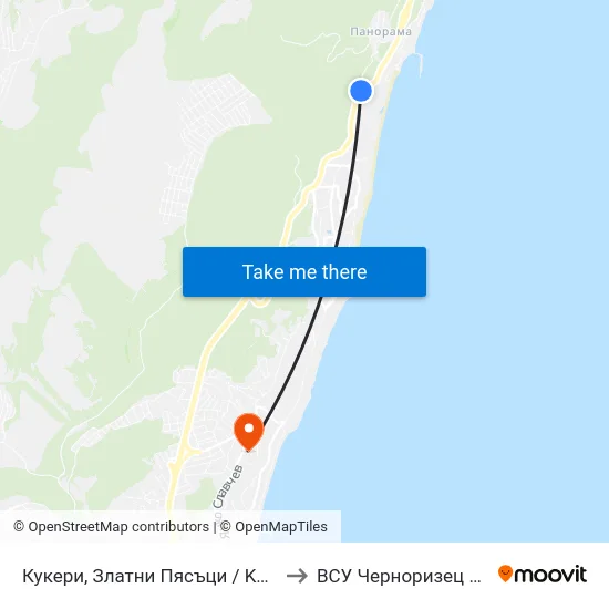 Кукери, Златни Пясъци / Kukeri, Golden Sands to ВСУ Черноризец Храбър (VFU) map