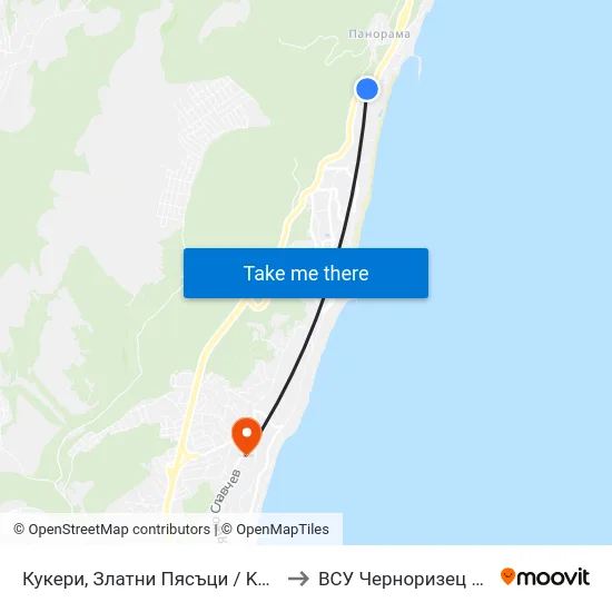 Кукери, Златни Пясъци / Kukeri, Golden Sands to ВСУ Черноризец Храбър (VFU) map