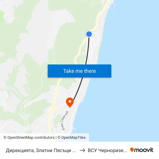 Дирекцията, Златни Пясъци / Directorate, Golden Sands to ВСУ Черноризец Храбър (VFU) map