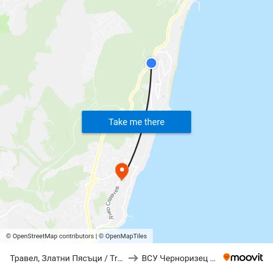 Травел, Златни Пясъци / Travel, Golden Sands to ВСУ Черноризец Храбър (VFU) map