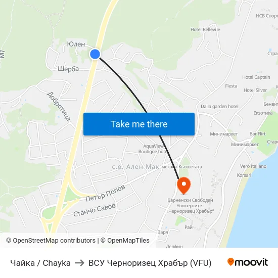 Чайка / Chayka to ВСУ Черноризец Храбър (VFU) map