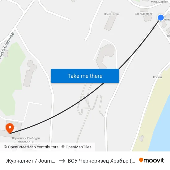 Журналист / Journalist to ВСУ Черноризец Храбър (VFU) map