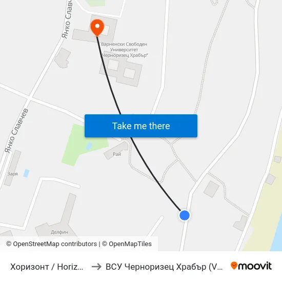 Хоризонт / Horizont to ВСУ Черноризец Храбър (VFU) map