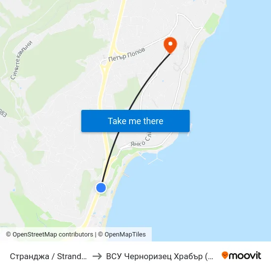Странджа / Strandzha to ВСУ Черноризец Храбър (VFU) map