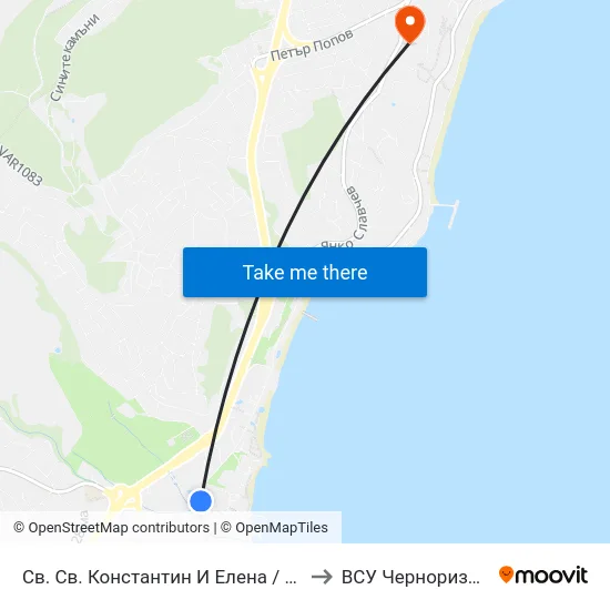 Св. Св. Константин И Елена / St. St. Konstantin And Helena to ВСУ Черноризец Храбър (VFU) map