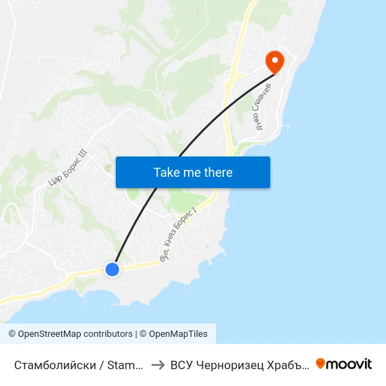 Стамболийски / Stamboliyski to ВСУ Черноризец Храбър (VFU) map