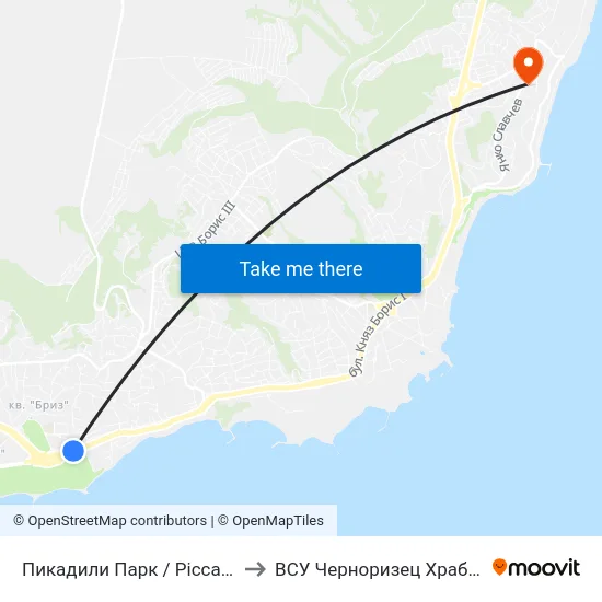 Пикадили Парк / Piccadilly Park to ВСУ Черноризец Храбър (VFU) map