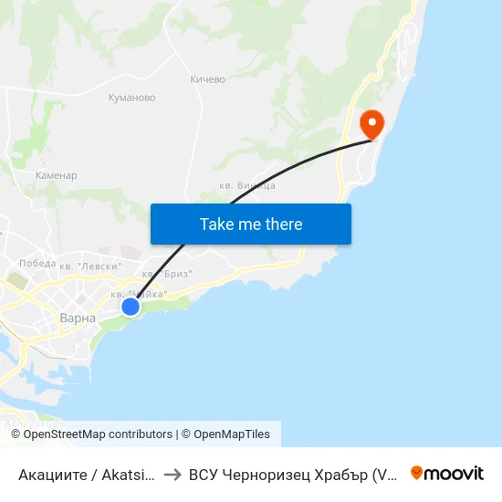 Акациите / Akatsiite to ВСУ Черноризец Храбър (VFU) map