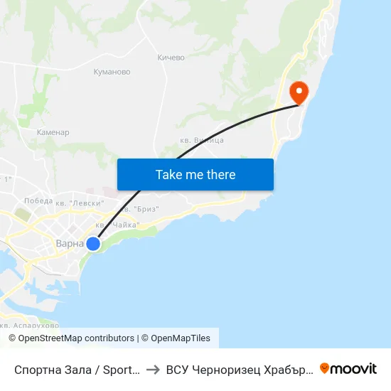 Спортна Зала / Sports Hall to ВСУ Черноризец Храбър (VFU) map