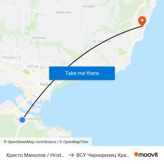 Христо Манолов / Hristo Manolov to ВСУ Черноризец Храбър (VFU) map