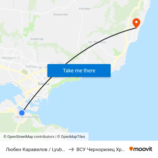 Любен Каравелов / Lyuben Karavelov to ВСУ Черноризец Храбър (VFU) map