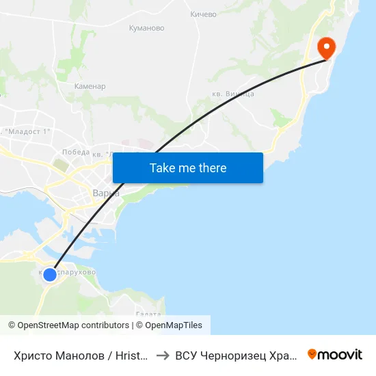 Христо Манолов / Hristo Manolov to ВСУ Черноризец Храбър (VFU) map