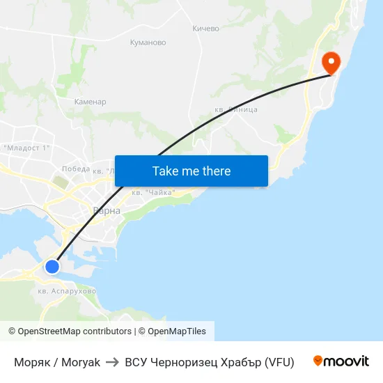 Моряк / Moryak to ВСУ Черноризец Храбър (VFU) map