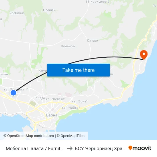 Мебелна Палата / Furniture Pavilion to ВСУ Черноризец Храбър (VFU) map