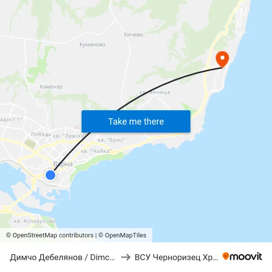Димчо Дебелянов / Dimcho Debelyanov to ВСУ Черноризец Храбър (VFU) map