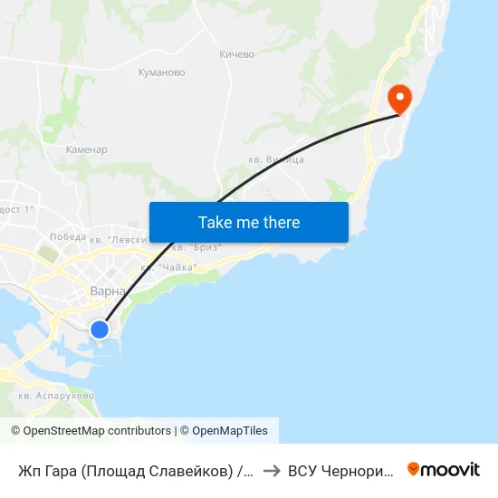 Жп Гара (Площад Славейков) / Railway Station (Slaveykov Square) to ВСУ Черноризец Храбър (VFU) map