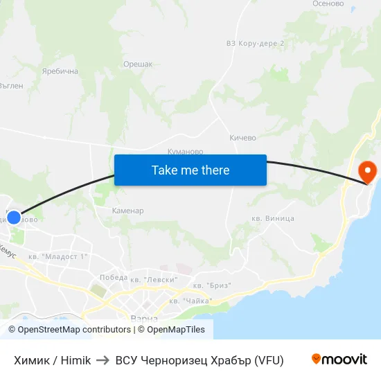 Химик / Himik to ВСУ Черноризец Храбър (VFU) map