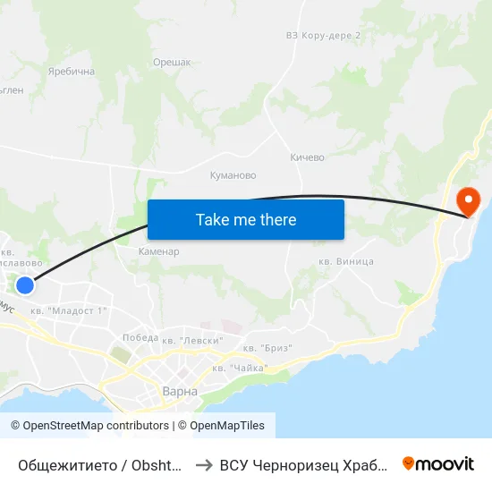 Общежитието / Obshtezhitieto to ВСУ Черноризец Храбър (VFU) map