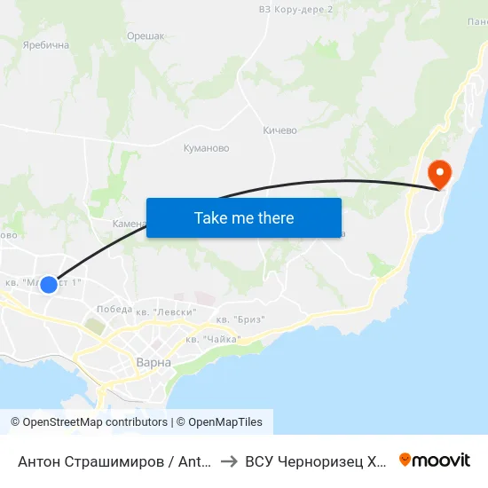 Антон Страшимиров / Anton Strashimirov to ВСУ Черноризец Храбър (VFU) map