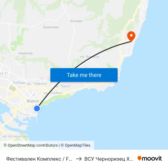Фестивален Комплекс / Festival Complex to ВСУ Черноризец Храбър (VFU) map
