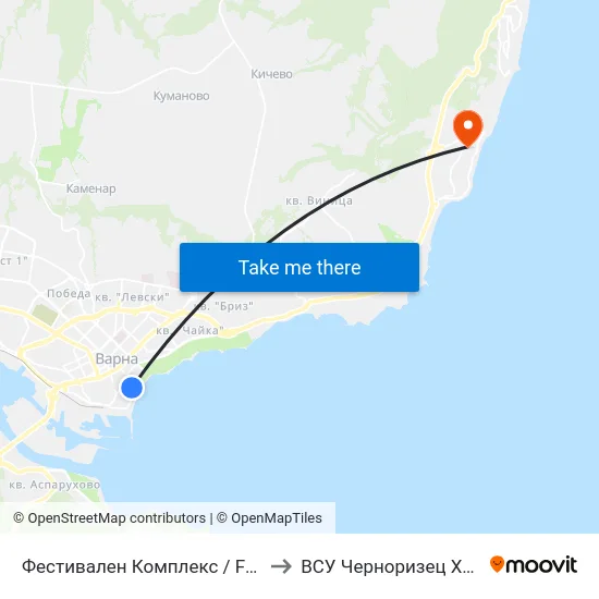 Фестивален Комплекс / Festival Complex to ВСУ Черноризец Храбър (VFU) map