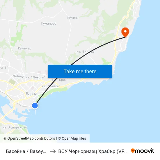 Басейна / Baseyna to ВСУ Черноризец Храбър (VFU) map