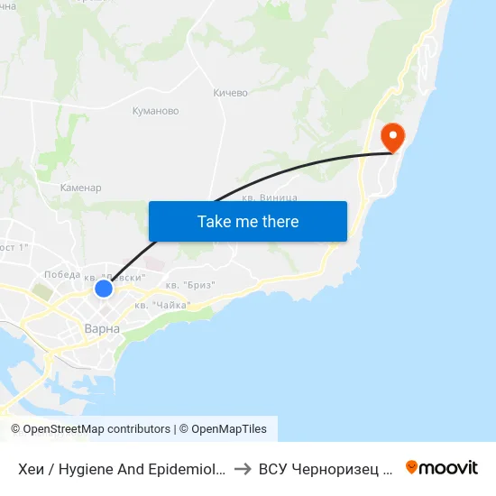 Хеи / Hygiene And Epidemiological Inspectorate to ВСУ Черноризец Храбър (VFU) map