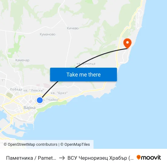 Паметника / Pametnika to ВСУ Черноризец Храбър (VFU) map