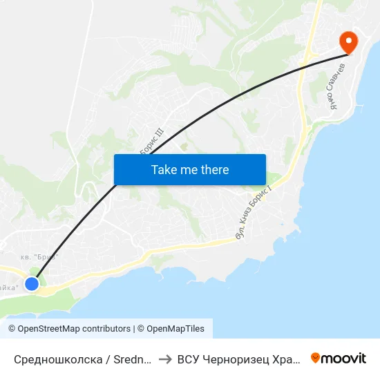 Средношколска / Srednoshkolska to ВСУ Черноризец Храбър (VFU) map