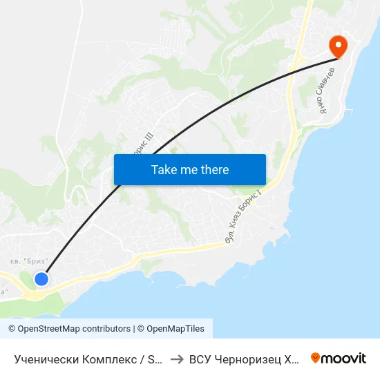Ученически Комплекс / School Complex to ВСУ Черноризец Храбър (VFU) map