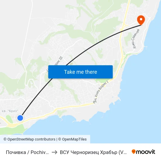 Почивка / Pochivka to ВСУ Черноризец Храбър (VFU) map