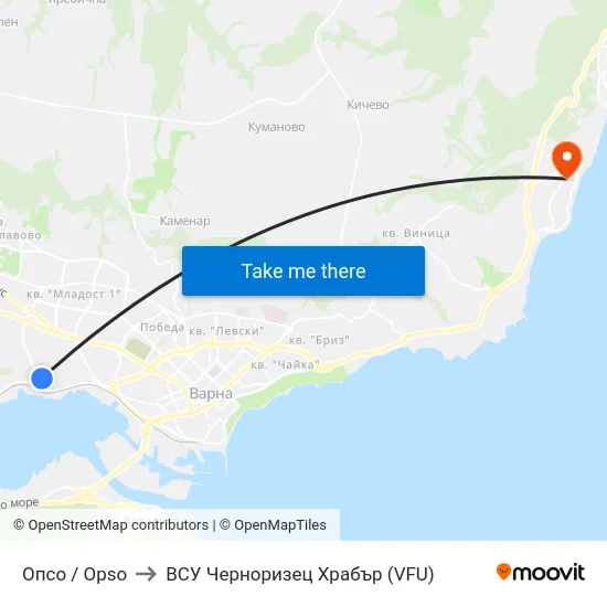 Опсо / Opso to ВСУ Черноризец Храбър (VFU) map
