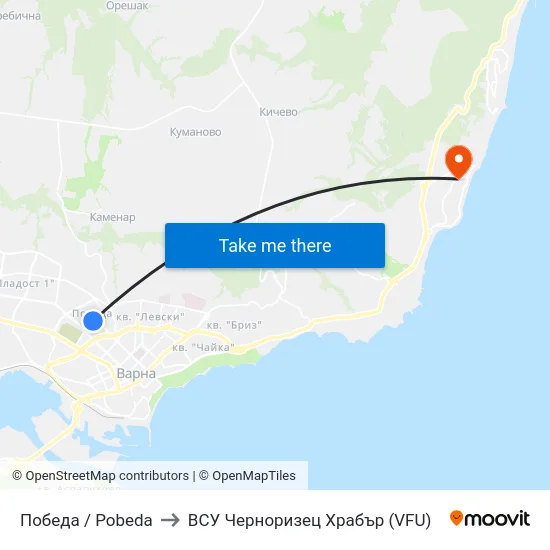 Победа / Pobeda to ВСУ Черноризец Храбър (VFU) map