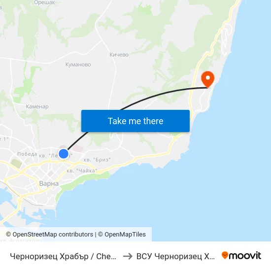 Черноризец Храбър / Chernorizets Hrabar to ВСУ Черноризец Храбър (VFU) map