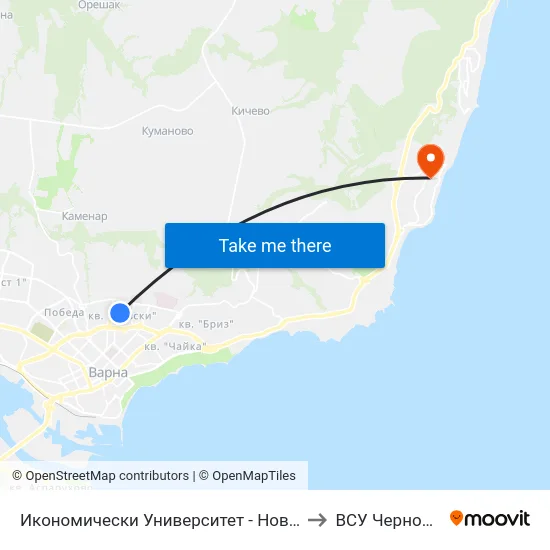 Икономически Университет - Нов Корпус / University Of Economics - New Building to ВСУ Черноризец Храбър (VFU) map