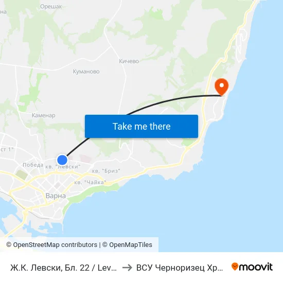 Ж.К. Левски, Бл. 22 / Levski Qr, Bl. 22 to ВСУ Черноризец Храбър (VFU) map