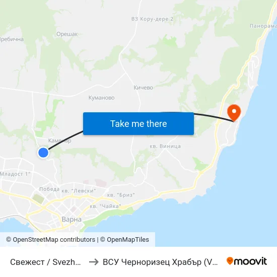 Свежест / Svezhest to ВСУ Черноризец Храбър (VFU) map