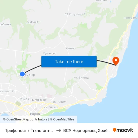 Трафопост / Transformer Station to ВСУ Черноризец Храбър (VFU) map