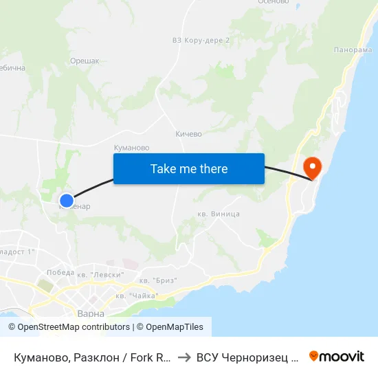 Куманово, Разклон / Fork Road For Kumanovo to ВСУ Черноризец Храбър (VFU) map