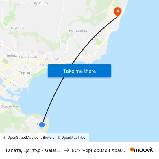 Галата, Център / Galata, Center to ВСУ Черноризец Храбър (VFU) map