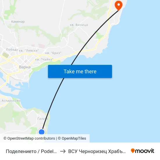 Поделението / Podelenieto to ВСУ Черноризец Храбър (VFU) map