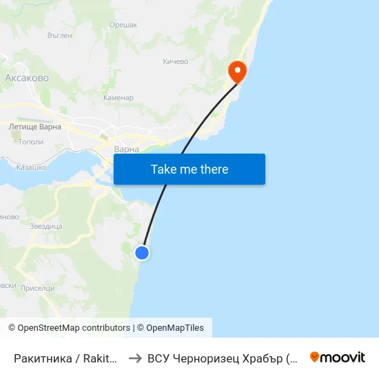 Ракитника / Rakitnika to ВСУ Черноризец Храбър (VFU) map