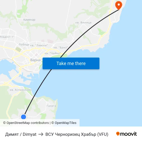 Димят / Dimyat to ВСУ Черноризец Храбър (VFU) map