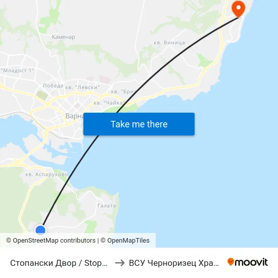 Стопански Двор / Stopanski Dvor to ВСУ Черноризец Храбър (VFU) map