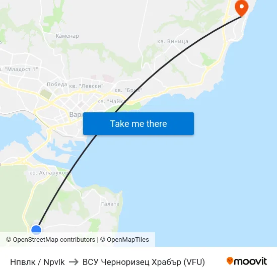 Нпвлк / Npvlk to ВСУ Черноризец Храбър (VFU) map