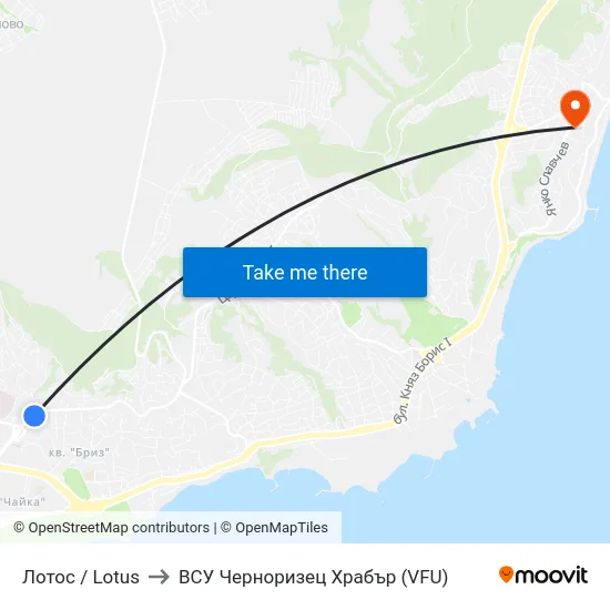 Лотос / Lotus to ВСУ Черноризец Храбър (VFU) map